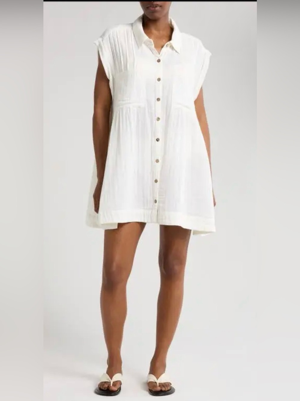 Elan White Button-Front Sleeveless Cotton Mini Dress